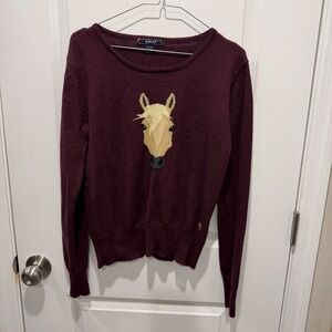 Ariat Womens Pullover Sweater Horse wool Blend Graphic Burgundy XL